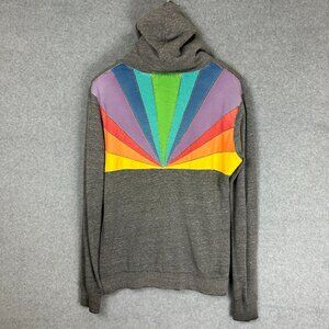Aviator Nation Sunburst Hoodie Zip Up L Gray Thrashed Retro 70s Distressed Faded